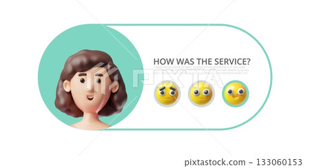 How was the service 3D vector design, woman chooses to rating on emoticons, from negative to positive feedback 133060153