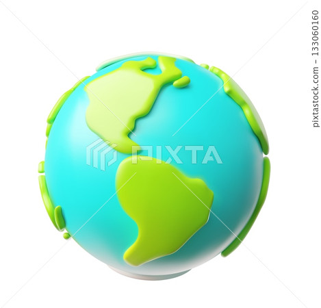 Planet Earth 3D cartoon plastic style vector icon, render globe with continents and oceans, Ecology volume symbol 133060160