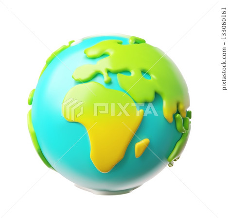 3D cartoon planet Earth icon with continents, isolated background. 133060161