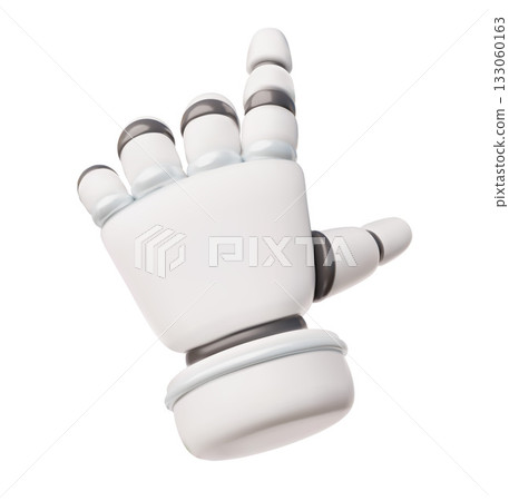Robotic hand gesture finger pointing, vector 3D cartoon arm showing, presenting, AI electronic assistant system 133060163