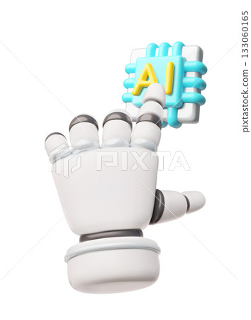 A 3D robotic hand pointing at an AI chip, modern technology, A 3D robotic hand pointing at an AI chip, modern technology, 133060165