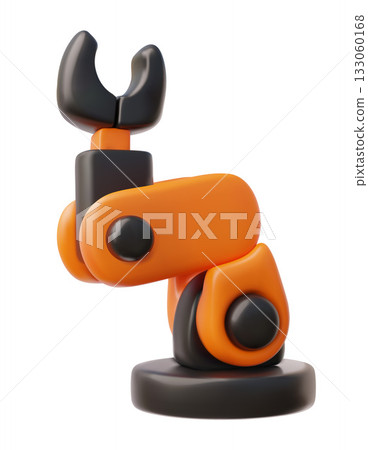 3D robotic arm, orange, innovation, automation. Modern technology, artificial intelligence. 133060168
