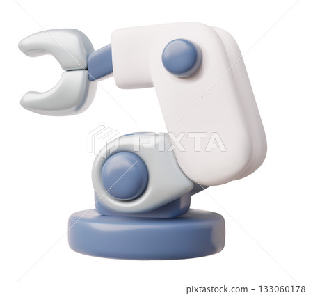Industrial robot hand 3D cartoon plastic style vector icon, automatic technology, artificial intelligence machine 133060178