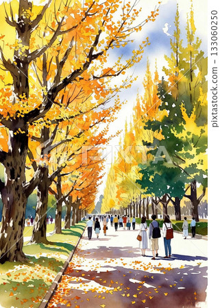 秋葉飄過的銀杏樹 秋葉飄過的銀杏樹 133060250