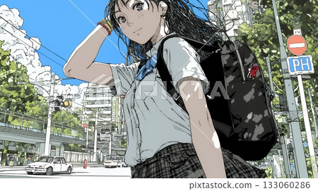 身穿制服的高中女生:通勤上學 身穿制服的高中女生:通勤上學 133060286