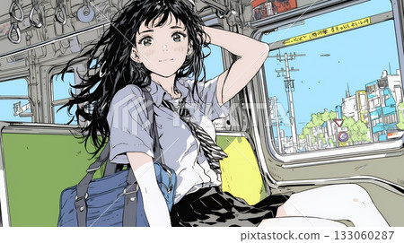 High school girl in uniform: riding the train to school 133060287