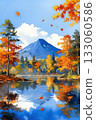 湖面倒映著富士山和秋葉。 133060586
