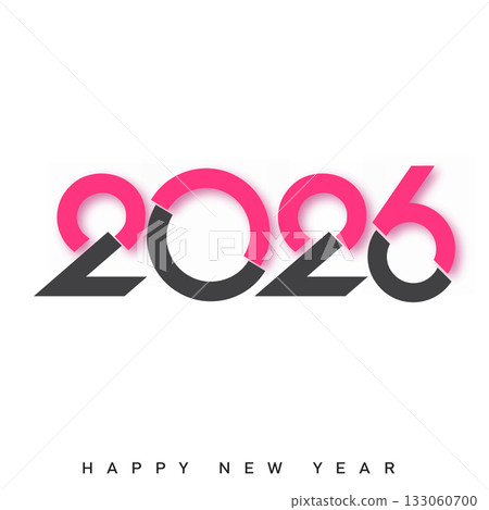 Modern Happy New Year 2026 logo with pink and grey. Vector Modern Happy New Year 2026 logo with pink and grey. Vector 133060700