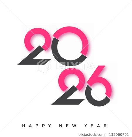 Modern Happy New Year 2026 logo with pink and grey. Vector Modern Happy New Year 2026 logo with pink and grey. Vector 133060701