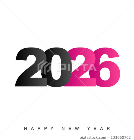 Modern Happy New Year 2026 logo with pink and grey. Vector Modern Happy New Year 2026 logo with pink and grey. Vector 133060702
