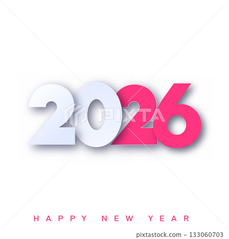 Modern Happy New Year 2026 logo with pink and grey. Vector 133060703