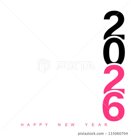 Modern Happy New Year 2026 logo with pink and grey. Vector 133060704