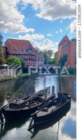 Boats on the Ilmenau River in Germany 133061604