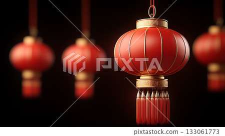 Decorative Red Lanterns for Celebrations, Festivals, and Cultural Events Over Dark Background 133061773
