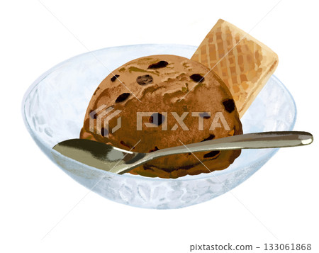 巧克力碎冰淇淋（巧克力味），配碗和勺子 133061868