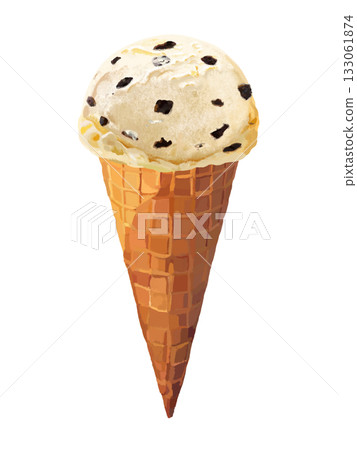 巧克力碎片冰淇淋（香草口味）配華夫餅筒 133061874