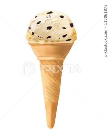 巧克力碎片冰淇淋(香草口味)配蛋筒 巧克力碎片冰淇淋(香草口味)配蛋筒 133061875