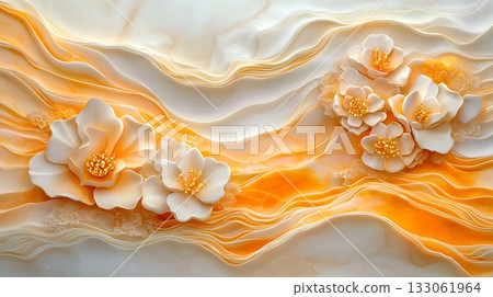 Elegant Orange and White Flower Design with Soft Fabric Background for Creative Projects 133061964