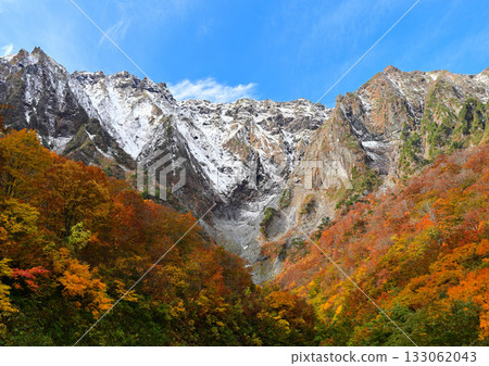 View of Mt. Tanigawa from Ichinokurazawa confluence in autumn View of Mt. Tanigawa from Ichinokurazawa confluence in autumn 133062043