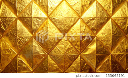 Gold leaf wall, gold leaf texture, gold leaf background, AI generated image 133062191