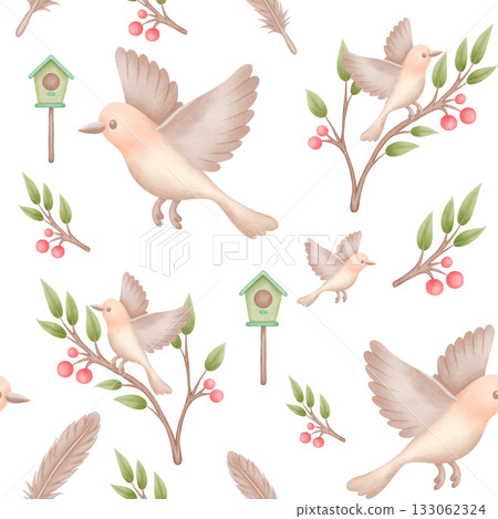 bird seamless pattern watercolor style illustration 133062324
