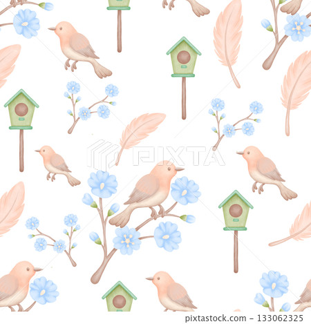 national bird day seamless watercolor bird pattern 133062325