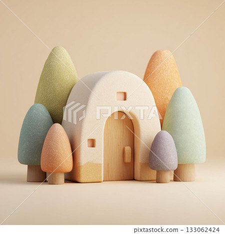 用積木搭建的小房子營造出溫馨的氛圍──一個溫柔的玩具世界，讓人想起童話故事。 133062424