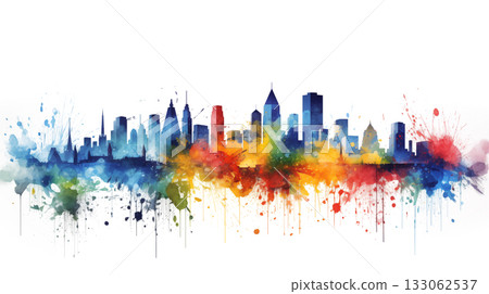 A watercolor painting of a cityscape. Vibrant cityscape with watercolor accents A watercolor painting of a cityscape. Vibrant cityscape with watercolor accents 133062537