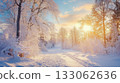 Beautiful snow winter landscape. Winter landscape. Beautiful wintry landscape 133062636