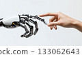 Robot hand making contact with human hand. Technology robot AI meets human person 133062643