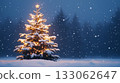 Christmas tree and winter forest. Christmas decoration on dark background 133062647