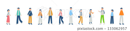 Illustration set of people spending spring and autumn Illustration set of people spending spring and autumn 133062957