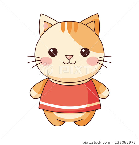 Adorable kawaii orange kitten character in red shirt vector suitable for children's designs 133062975