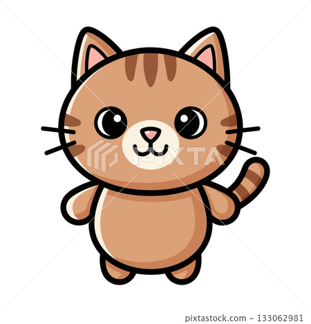 Kawaii Brown Striped Cat Cartoon Vector for Cute Sticker Design and Children's Mascot Graphic 133062981