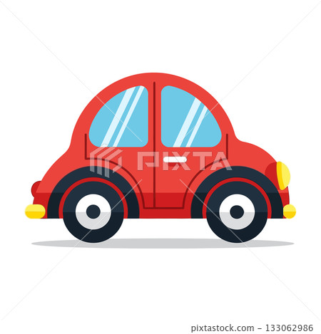 Flat Vector Illustration of a Cute Red Small Car for Children's Graphic Projects 133062986
