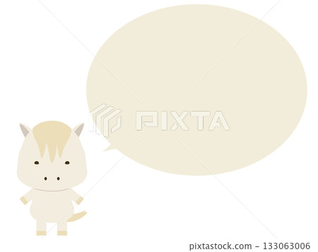 一匹站立的白馬。帶有對話框。 一匹站立的白馬。帶有對話框。 133063006