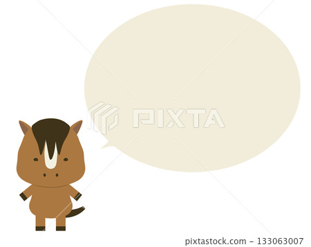 一匹棕色的站立馬，旁邊有個對話框。 133063007