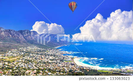 Balloons floating over Cape Town 133063023