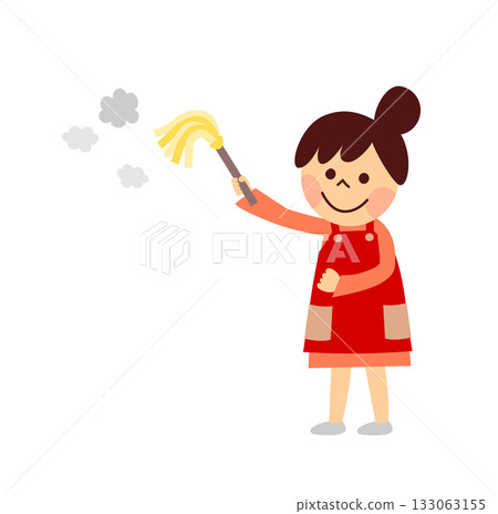 一位婦女正在用撣子打掃衛生 一位婦女正在用撣子打掃衛生 133063155