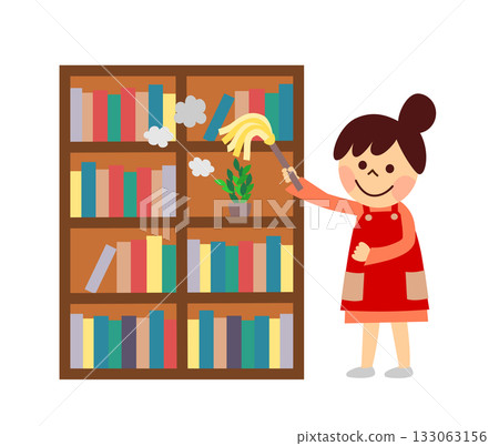 一位婦女正在用撣子打掃衛生 133063156