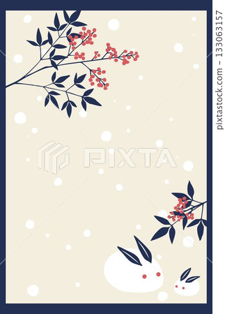 Nandina and snow rabbit retro vector illustration Nandina and snow rabbit retro vector illustration 133063157
