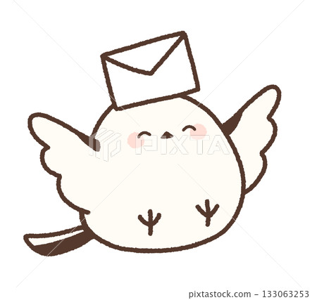 A long-tailed tit is happy with a letter on its head 133063253