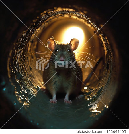 Curious Rat Peeking from a Sewer Pipe. Generative ai 133063405