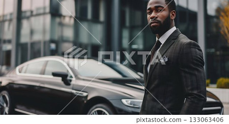 Elegant Businessman with Luxury Car in Urban Setting. Generative ai Elegant Businessman with Luxury Car in Urban Setting. Generative ai 133063406