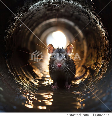 Curious Rat Peeking from a Sewer Pipe. Generative ai Curious Rat Peeking from a Sewer Pipe. Generative ai 133063483