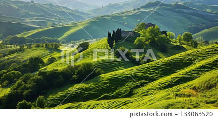 Serene Tuscan Hills at Sunrise. Generative ai 133063520