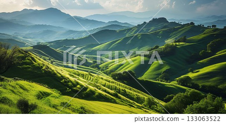 Serene Tuscan Hills at Sunrise. Generative ai 133063522