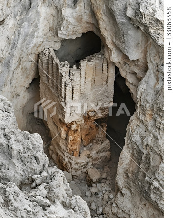 Sandstone Formation in Desert Cave: A Natural Sculpture Through Erosion Sandstone Formation in Desert Cave: A Natural Sculpture Through Erosion 133063558