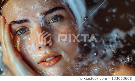 Refreshing Morning Skincare Routine. Generative ai 133063608