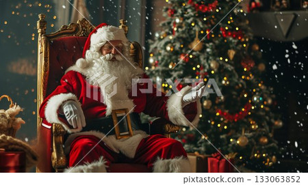 Majestic Santa Claus on Royal Throne. Generative ai Majestic Santa Claus on Royal Throne. Generative ai 133063852